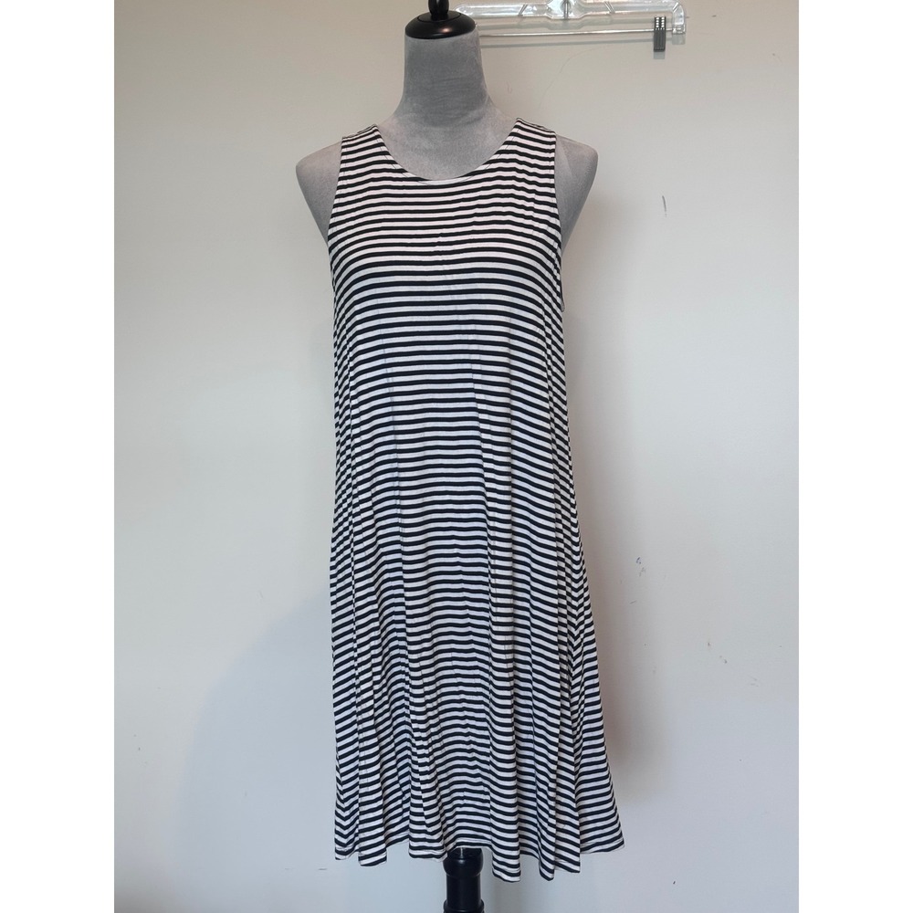 Old Navy Womens Large Black White Striped Sleeveless Swing Dress Jersey Knit